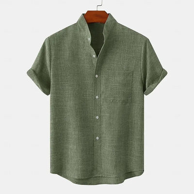 Chemise Homme en Lin – Col Montant, Demi-Cardigan, Tissu Léger et Respirant