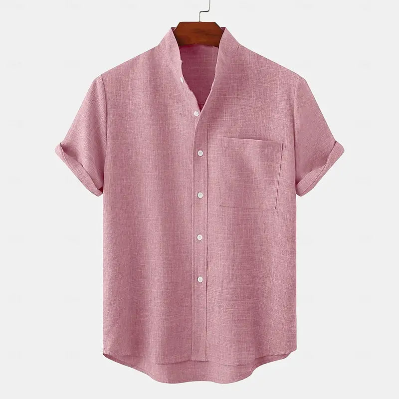 Chemise Homme en Lin – Col Montant, Demi-Cardigan, Tissu Léger et Respirant