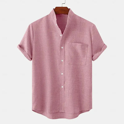 Chemise Homme en Lin – Col Montant, Demi-Cardigan, Tissu Léger et Respirant