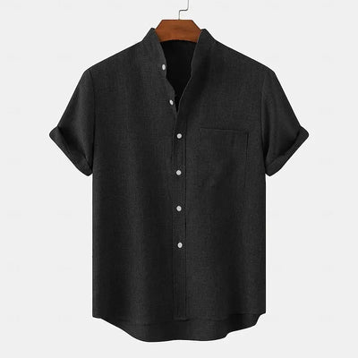 Chemise Homme en Lin – Col Montant, Demi-Cardigan, Tissu Léger et Respirant