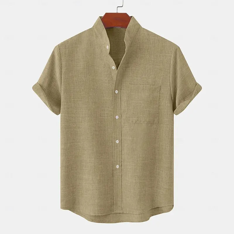 Chemise Homme en Lin – Col Montant, Demi-Cardigan, Tissu Léger et Respirant
