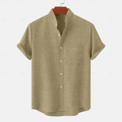 Chemise Homme en Lin – Col Montant, Demi-Cardigan, Tissu Léger et Respirant