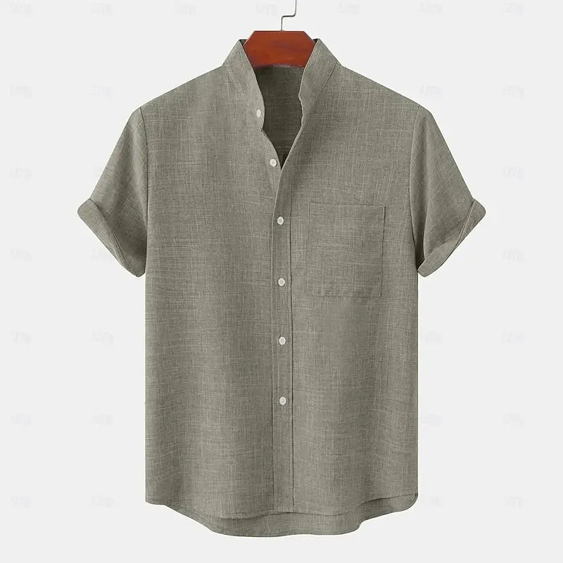Chemise Homme en Lin – Col Montant, Demi-Cardigan, Tissu Léger et Respirant