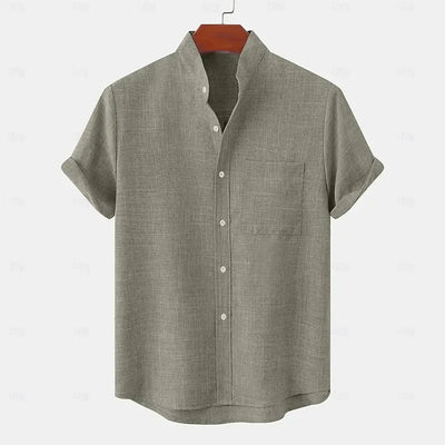 Chemise Homme en Lin – Col Montant, Demi-Cardigan, Tissu Léger et Respirant