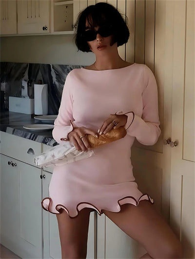 Mini-Robe à Volants Femme – Élégante & Décontractée, Manches Longues, Coupe Slim