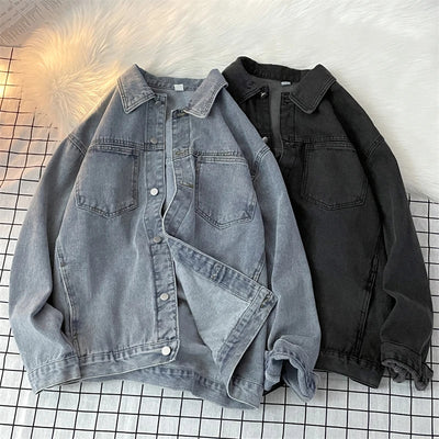 Veste en Jean Classique Rétro – Couleurs Noir & Bleu